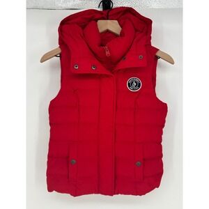 Abercrombie & Fitch Red Puffer Feather Down Vest Hooded Quilted Zip Up-Small-Y2K